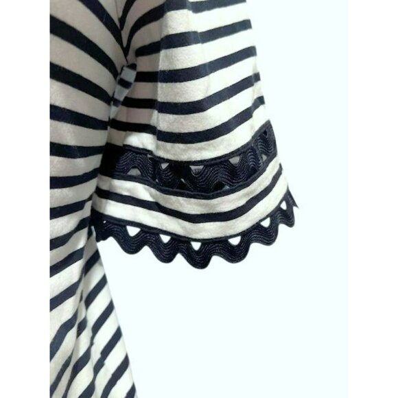 Chico's Black & White Stripe Pullover Tee Top Sz 0 Small Ric-Rac Sleeve Stretch - Picture 5 of 7